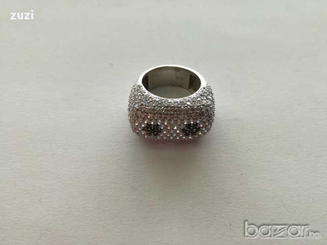 Масивен сребърен пръстен с бели и черни цирконий - сребро проба 925, снимка 2 - Пръстени - 18099632