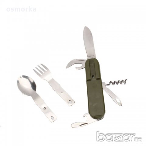 Нов джобен комплект за излет пикник нож вилица лъжица калъф милитари цвят зелен, снимка 5 - Ножове - 20413148