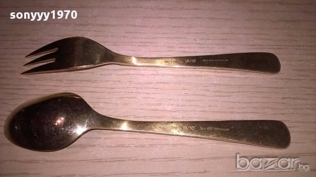 чаи/торта-Imperial 18/10-23/24 karat hartvergoldet-вилица+лъжица-внос швеицария, снимка 2 - Антикварни и старинни предмети - 17783773
