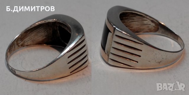 Стар сребърен руски СССР пръстен с оникс и злато, снимка 4 - Пръстени - 22801042