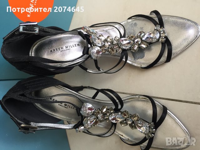 Karen Millen сандали на ток с камъни,черни.Номер-40, снимка 15 - Дамски обувки на ток - 22789453