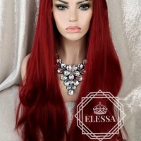 Lace Front LUXYRY WIG ELESSA Червена Дълга Перука Код 1043, снимка 5 - Аксесоари за коса - 25714057