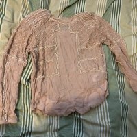 Zara Дамска бежова блуза с перли, снимка 1 - Блузи с дълъг ръкав и пуловери - 24852578