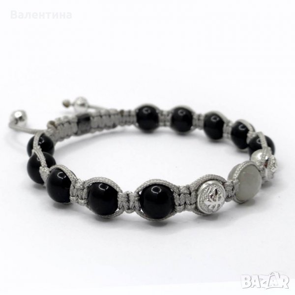 НАМАЛЕНА! Мъжка/дамска гривна от обсидиан, сив фасетиран лунен камък + ПОДАРЪК, снимка 1