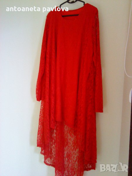 макситуника- рокля дантела в червено, снимка 1