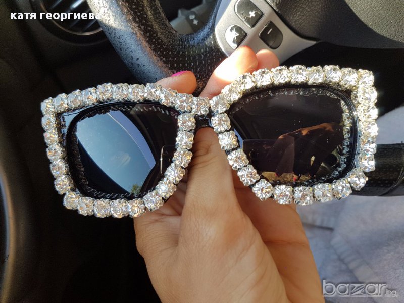лукс слънчеви очила котешки с кристали, снимка 1