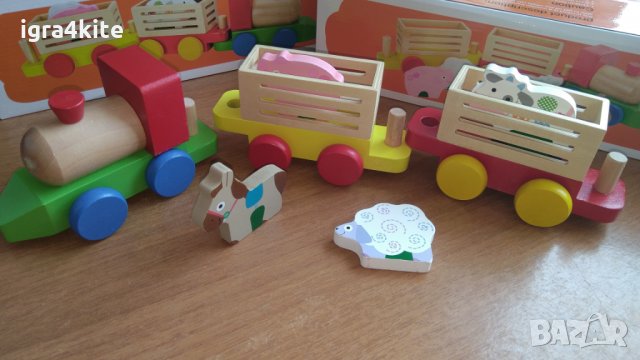Голям дървен влак ферма с животни  и ремаркета, снимка 6 - Образователни игри - 25012904