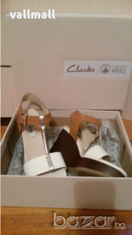 Сандали Clarks Orleans White&Brown Wedge Leather Sandals, снимка 2 - Сандали - 12407534