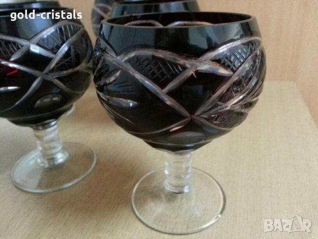 Кристални чаши цветен червен кристал, снимка 5 - Антикварни и старинни предмети - 25726614