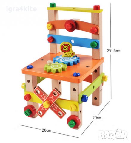 Дървено столче с врътки , конструктор 3в1 всички дървени играчки, снимка 2 - Конструктори - 26155841