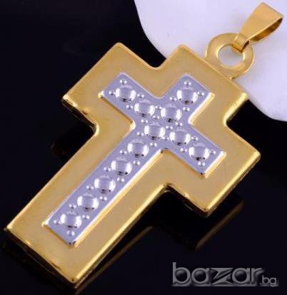 Масивен кръст от 14к попълнено бяло и жълто злато 20 лв., снимка 2 - Колиета, медальони, синджири - 7306963