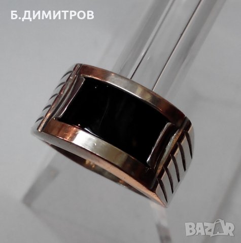 Стар сребърен руски СССР пръстен с оникс и злато, снимка 8 - Пръстени - 22801042