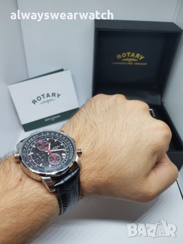 Rotary Aviator Chrono - Red / чисто нов часовник Ротари Авиатор - 2 бр. каишки / 100% оригинален, снимка 11 - Мъжки - 22835212