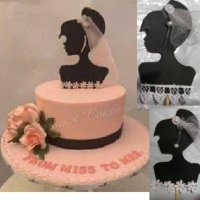 Булка дама с було топер картон ръчна изработка украса за сватбена торта декор, снимка 1 - Други - 22510713