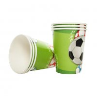 Футбол Спорт топка зелени 6 бр картонени чаши парти рожден ден, снимка 1 - Други - 23492959