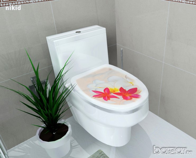 нежни цветя в бяло и розово стикер лепенка за wc тоалетна чиния за капака , снимка 1