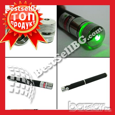 Червен или зелен лазер 100mW тип показалка с приставка за фигури котки