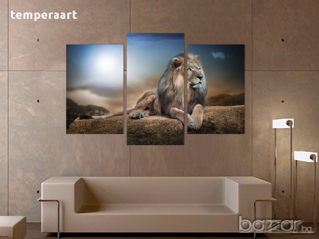 Картина лъв, картинно пано, картина животни, канава, декоративно пано от части № 094, снимка 2 - Картини - 17322611