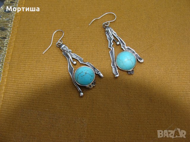  Масивни сребърни авторски обеци с тюркоаз , снимка 4 - Обеци - 20933778