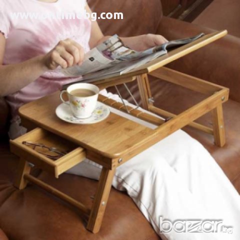 Бамбукова масичка за лаптоп с охладител, снимка 2 - Лаптоп аксесоари - 10225310