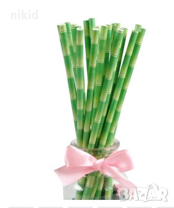 25 бр картонени сламки зелен Бамбук парти украса декорация рожден ден, снимка 1 - Други - 25945735