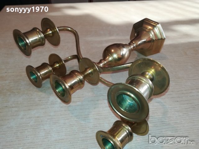 свещник за 5 свещи от швеция-масивен-мед/месинг-24х23х12см, снимка 16 - Антикварни и старинни предмети - 20342398