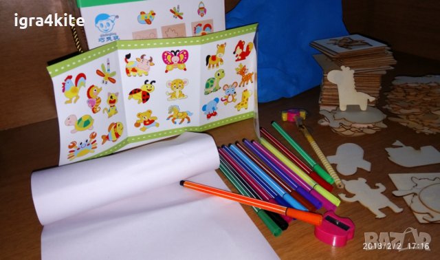 Детски комплект за рисуване с много формички от дърво + флумастри с книжка, снимка 6 - Рисуване и оцветяване - 26155798