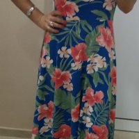 ПРОМО!!! КРАСИВА асиметрична синя рокля на розови цветя с подложки, снимка 2 - Рокли - 25761381