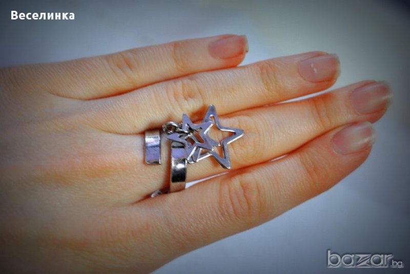 Идеален подарък-Дамски сребърен пръстен със звезди- 021, снимка 1