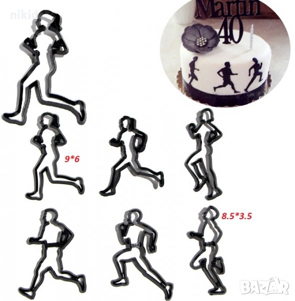 6 бр бягащи спортисти Силуети пластмасови резци форми украса фондан торта декор, снимка 1
