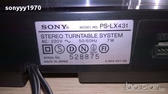 Sony ps-lx431 stereo turntable-made in japan-внос швеицария, снимка 13 - Ресийвъри, усилватели, смесителни пултове - 15858496