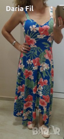 ПРОМО!!! КРАСИВА асиметрична синя рокля на розови цветя с подложки, снимка 2 - Рокли - 25761381