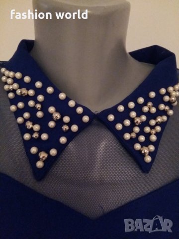  дамска блуза с перли на яката синя, снимка 2 - Блузи с дълъг ръкав и пуловери - 23366534
