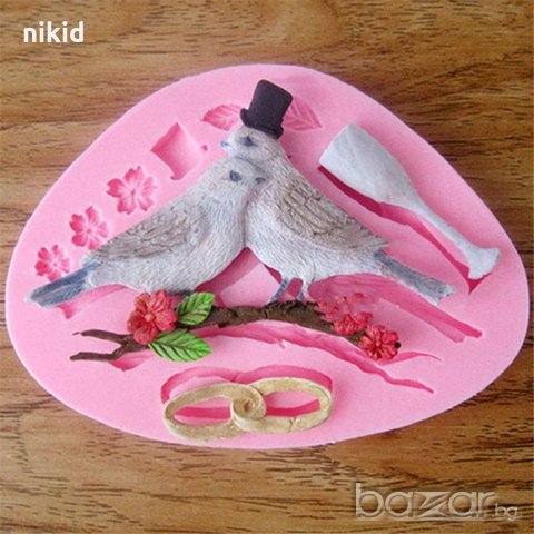  2 врабчета на клонка птички силиконов молд форма за украса торта с фондан шоколад гипс