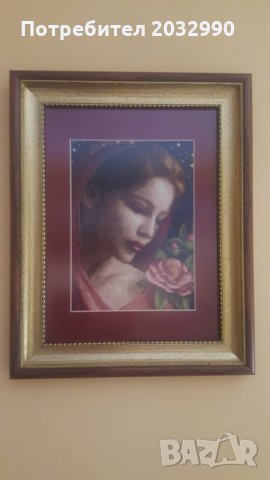 Гоблен "Момичето с камелиите" с конци DMC+Anchor 40/50 , снимка 5 - Гоблени - 22493729