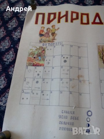 Старо ученическо табло,Природен календар, снимка 2 - Антикварни и старинни предмети - 23936308