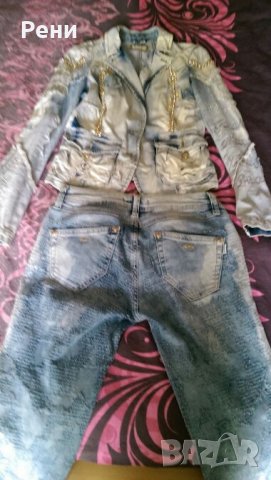 Дамски дънков супер секси костюм с камъчета , снимка 5 - Дънки - 21519285