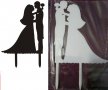 Младоженци с букет твърд Акрил черен бял топер украса табела за сватбена сватба торта, снимка 1 - Други - 23804756