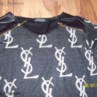 дамска блузка-туника с кожени ръкави на YSL реплика-размер- М-Л - ХЛ, снимка 3 - Туники - 9218715