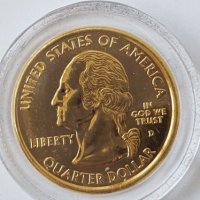 State Quarter GOLDEN PLATED 25 cents 2000-D MASSACHUSETTS 1788 UNC, снимка 4 - Нумизматика и бонистика - 19323457