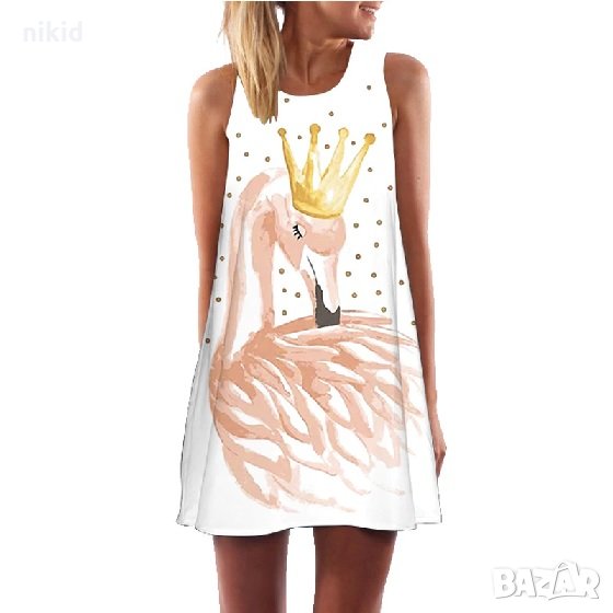 Дамска лека лятна рокля Фламинго с корона златна 2 вид, снимка 1