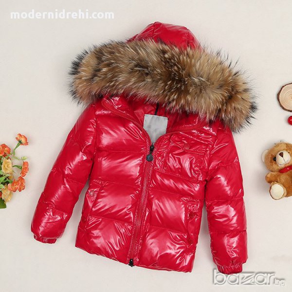 Детско яке монклер с естествена лисица червено, снимка 1