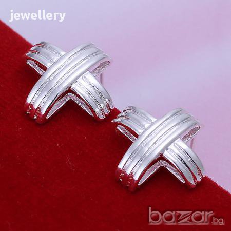 Нови обеци "кръстчета"със сребърно покритие и печати 925- мод.11, снимка 1