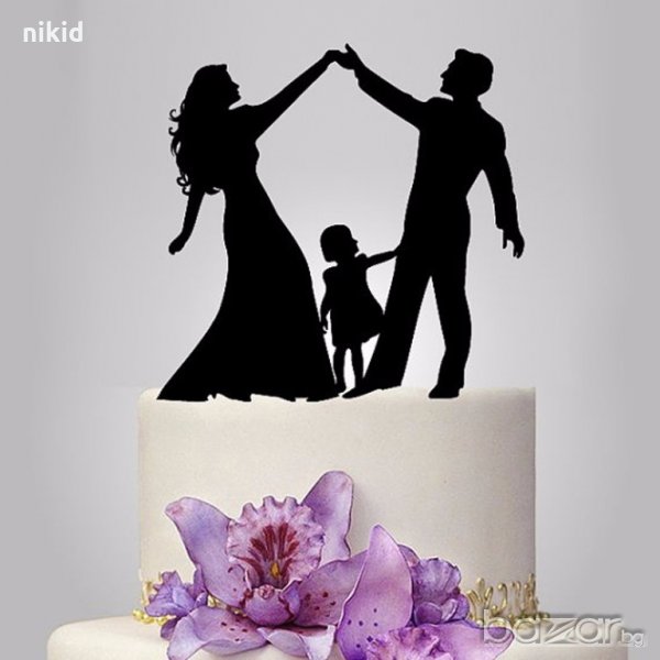 Семейство с  дете сватбен пластмасов топер украса табела за торта, снимка 1