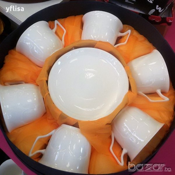  Комплект за кафе - бял костен порцелан, снимка 1