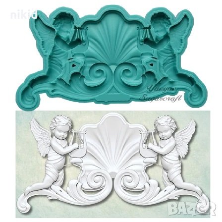 2 Ангела свирят на Лира силиконов молд форма декорация торта фондан шоколад и др. редакция