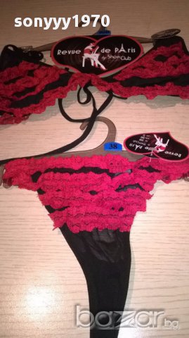 Комплект черен с червени дантелки-сутиен+бикини, снимка 5 - Бельо - 13731492