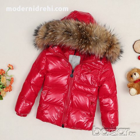 Детско яке монклер с естествена лисица червено, снимка 1 - Детски якета и елеци - 16098947
