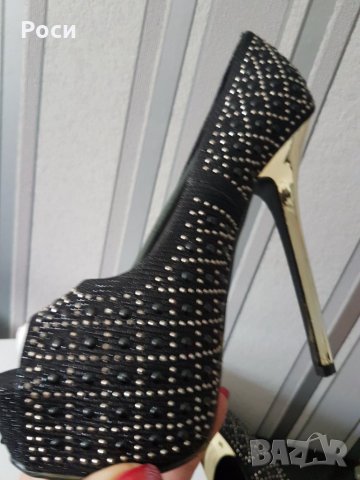 Нови елегантни,  официални обувки с диамантени детайли, ток с платфарма - 38,39 номер, снимка 2 - Дамски елегантни обувки - 24768237
