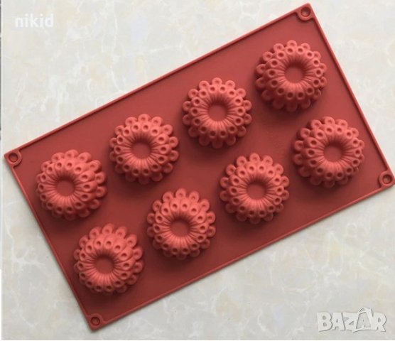 форма 8 малко кексчета мъфини цветя паунова опашка силиконов молд за тесто фондан шоколад гипс сапун